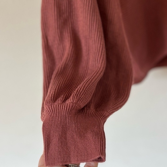 1. State Bubble Balloon Sleeve Ribbed V-Neck Terra Earth Sweater XL - Picture 7 of 16